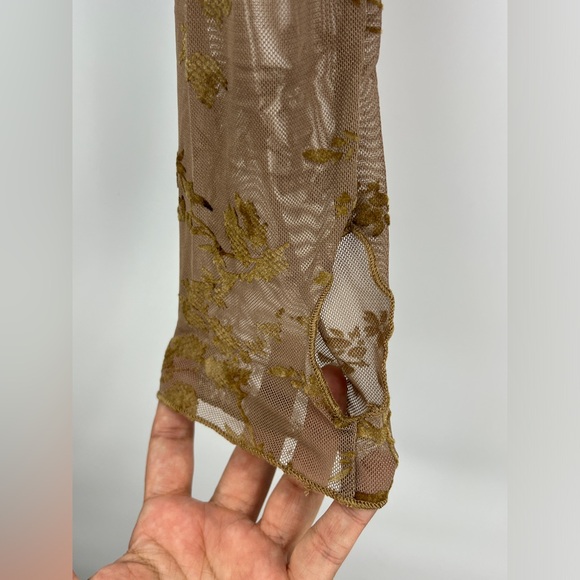 161B. Floral Mesh Long Sleeve Top - Mocha - Picture 3 of 6